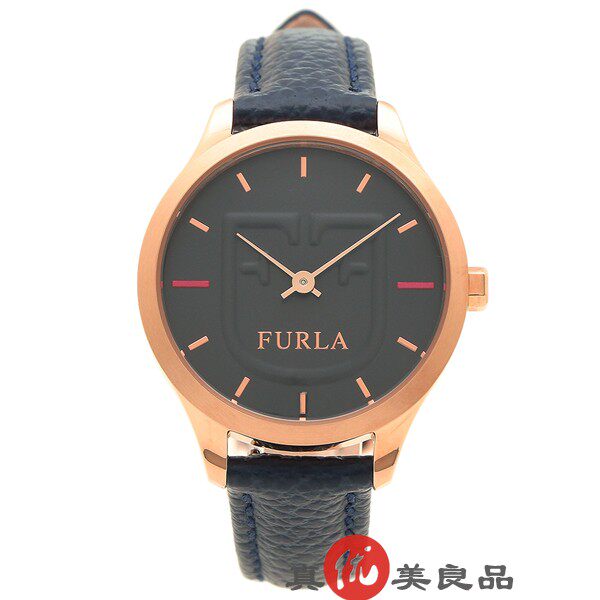 日本代购 furla芙拉 女士简约复古字母印花表盘真皮商务休闲手表