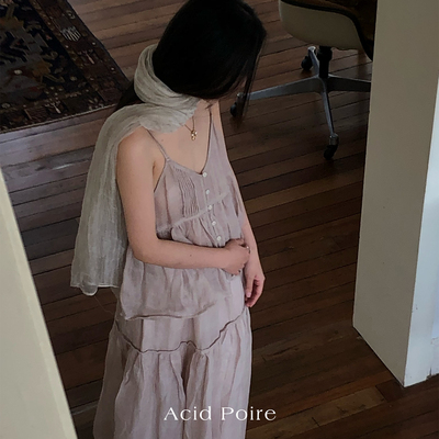 Acid Poire2026夏季新品高端通勤气质透气慵懒风亚麻吊带连衣裙女