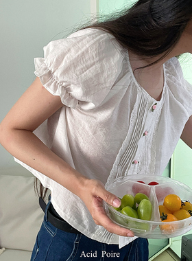 Acid Poire  原创小众设计天丝手编玫瑰花蕾丝花边小衫女上衣夏季