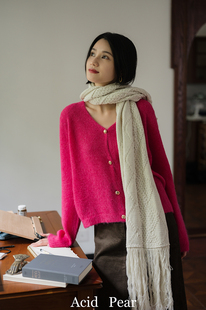 毛衣宽松开衫 玫红色马海毛针织长袖 秋冬女士 Poire Acid