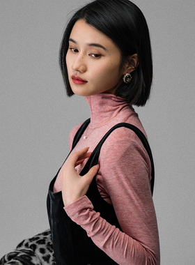 Acid Poire 西柚色t恤上衣小高领长袖修身内搭保暖打底衫女