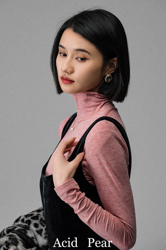 Acid Poire 西柚色t恤上衣小高领长袖修身内搭保暖打底衫女