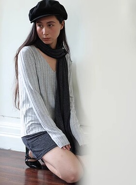 AcidPear pre-fall秋冬植绒拉毛针织衫文艺灰V领高领套头衫女上衣