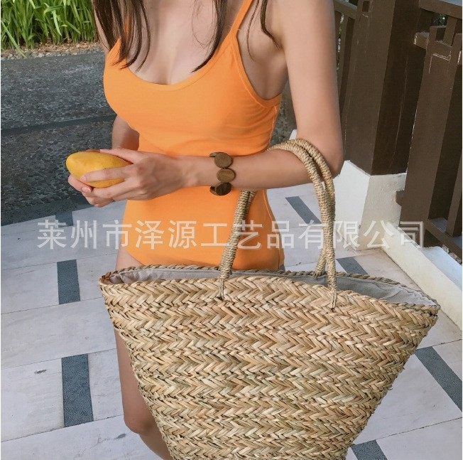 简单大方欧美流行风沙滩包水草大包包旅游度假好帮手