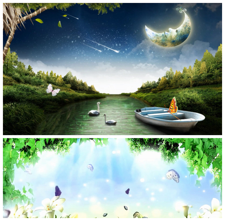 儿歌摇篮曲舞台背景 led动态视频素材 唯美清新 蓝天白云绿草地