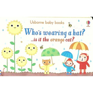 厄斯本婴儿书系列原版引进Whoswearingahat英语启蒙互动认知绘本色彩鲜艳充满趣味通过简单问答引导孩子观察画面寻找答案学习颜