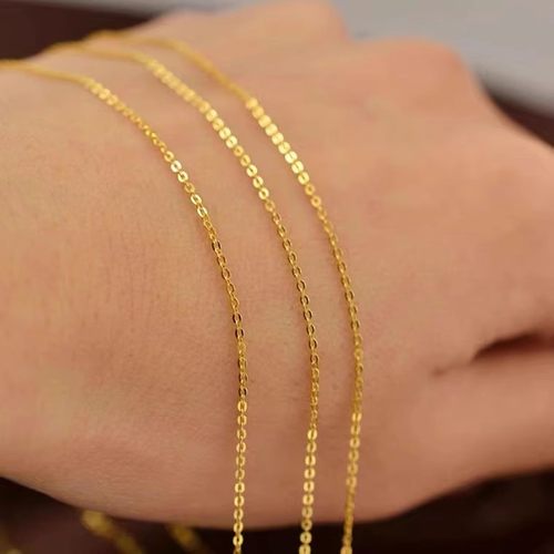 18k金项链女o字链锁骨链黄金au750玫瑰金素链白金闪o链彩金项链