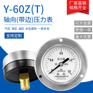 Y60-Z Y60-ZT 轴向压力表 轴向带边 水气油液压 上海仪民