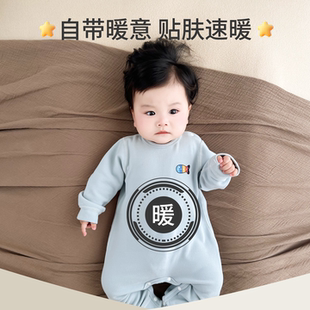 婴儿连体衣秋冬季一岁宝宝衣服加绒保暖幼儿冬装睡衣加厚连身哈衣