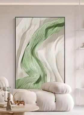 侘寂风装饰画客厅沙发背景墙挂画平面画高级感绿色落地画玄关壁画