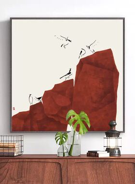 石语 新中式中国风玄关装饰画 书房红色石头壁画时来运转风水挂画