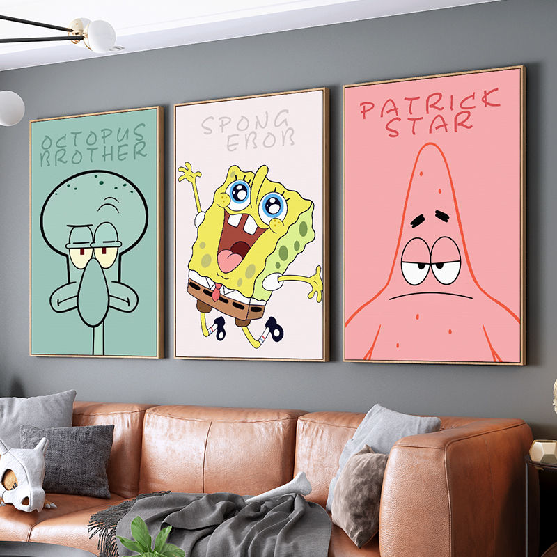 海绵宝宝客厅装饰画卡通动漫沙发背景挂画男孩女孩儿童房床头壁画