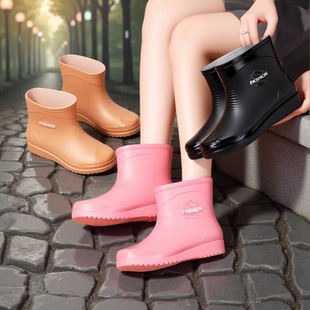 雨靴轻便舒适水鞋 新款 短筒防滑耐磨厚底水靴防水胶鞋 雨鞋 时尚 女款