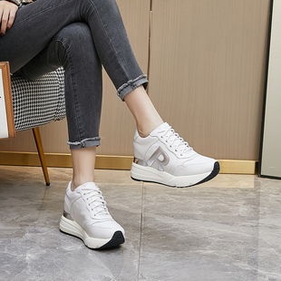 厚底休闲运动鞋 艾淇真皮隐形内增高女鞋 新款 女2026春季 7cm小白鞋