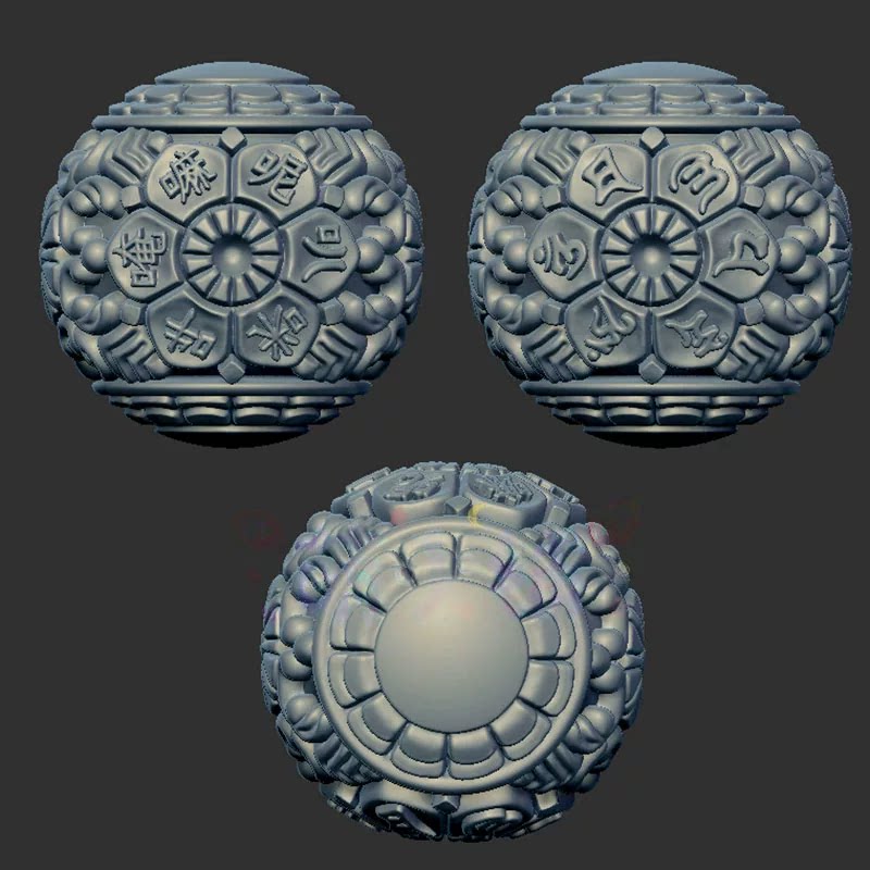 六字真言珠子三维立体图圆雕图stl文件雕刻机3d模型1418