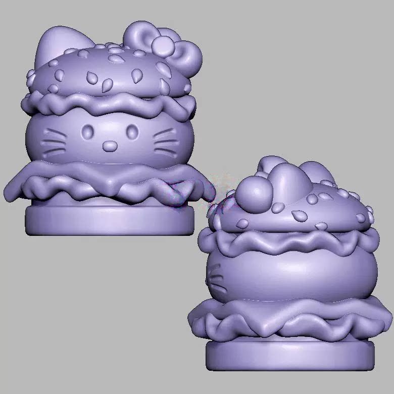 凯蒂猫汉堡包kt猫三维立体图圆雕图STL文件雕刻机3D模型3229