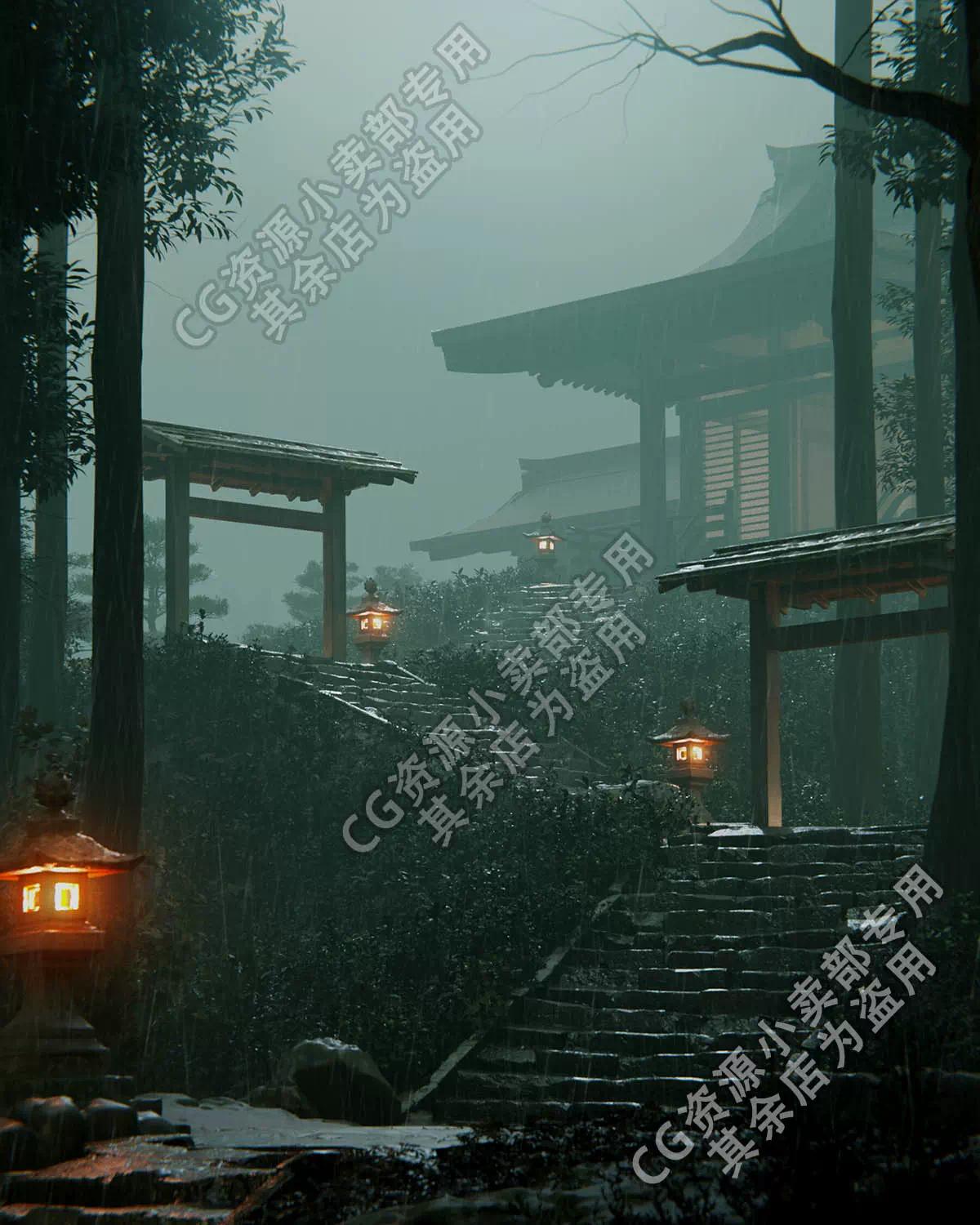 blender古风写实寺庙日本亚洲场景3d模型项目源文件