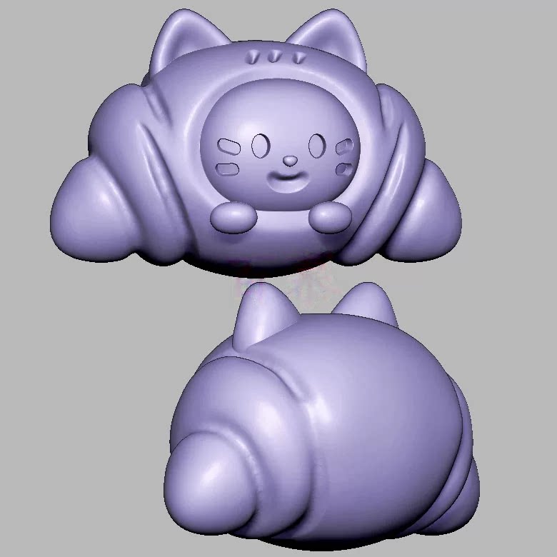 可颂面包小猫头三维立体图圆雕图STL文件雕刻机3D模型3578