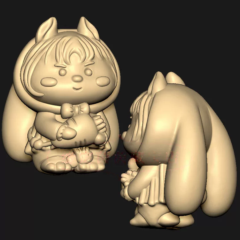 胡萝卜兔宝宝小兔子三维立体图圆雕图纸stl文件雕刻机3d模型198