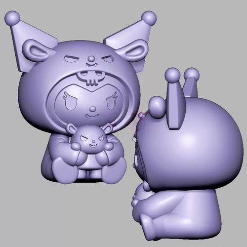 库洛米抱小熊三维立体图圆雕图STL文件雕刻机3D模型3327