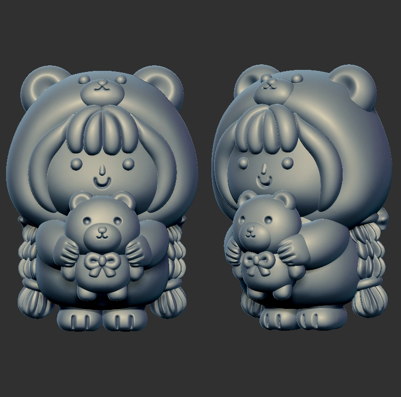 小熊装扮娃娃多妹宝宝三维立体图圆雕图stl文件雕刻机3d模型682