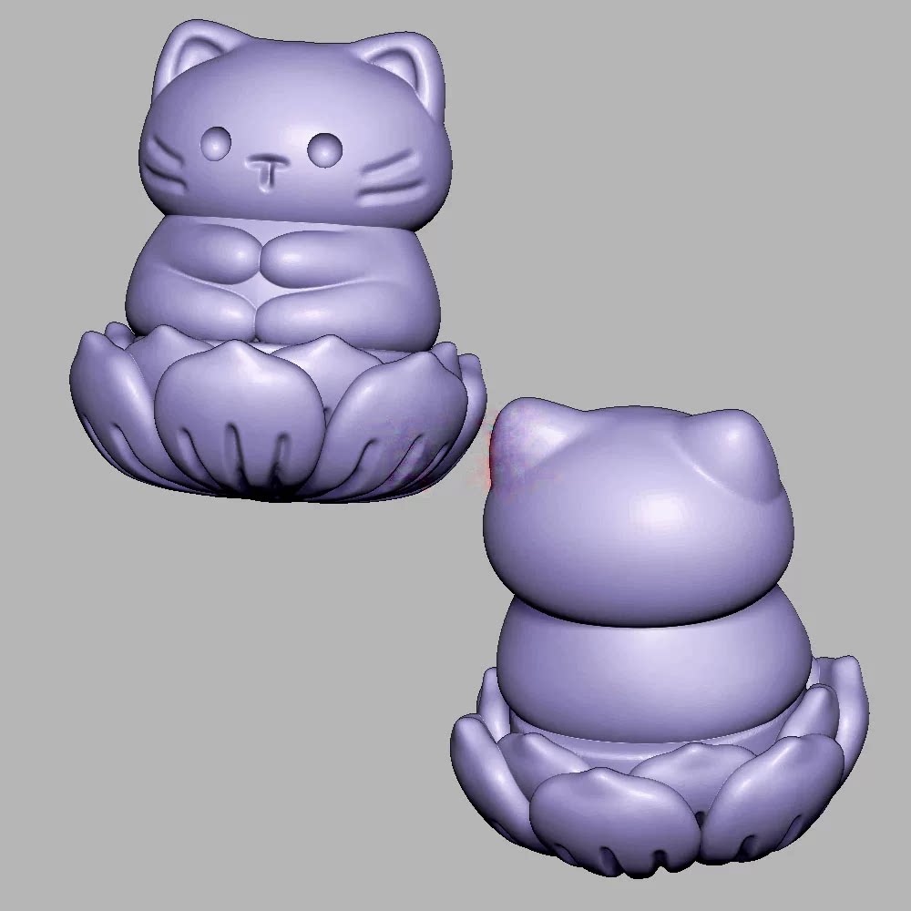 莲花座猫小猫猫咪三维立体图圆雕图雕刻机STL文件3D打印模型3631