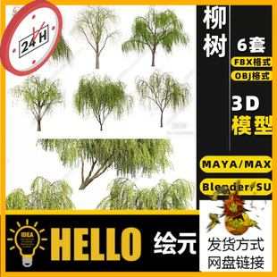 blender柳树垂柳杨柳旱柳Rhino犀牛SU/C4D/3Dmax模型FBX/OBJ/MAYA