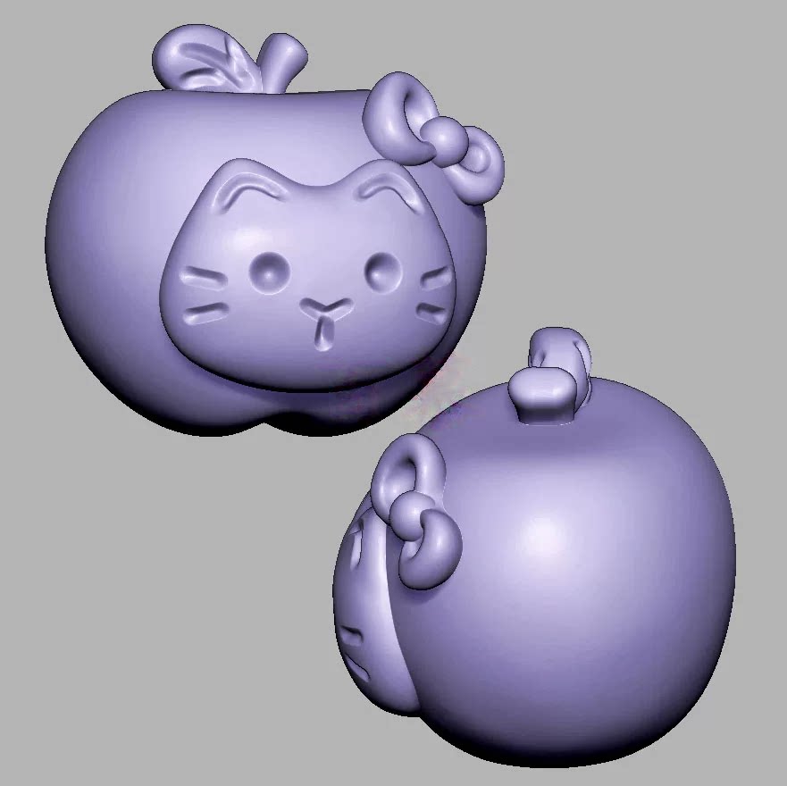 苹果猫三维立体图圆雕图雕刻机STL文件3D打印模型3615