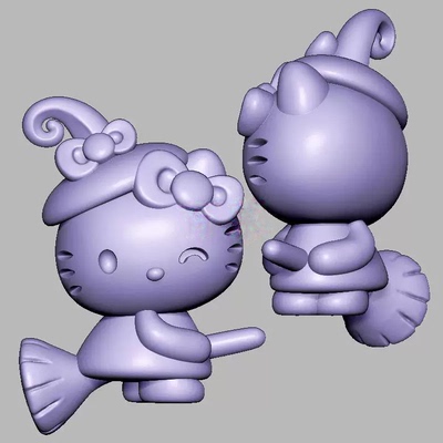 魔法kt女巫凯蒂猫三维立体图圆雕图STL文件雕刻机3D模型3236