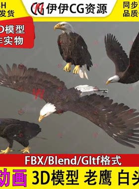 3D模型Blend老鹰飞禽Eagle雄鹰大雕白头鹰秃鹰FBX带动画飞翔gltf
