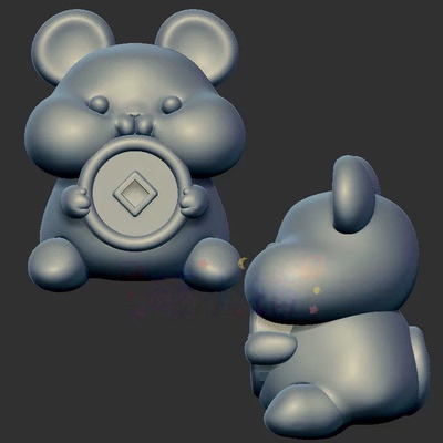 铜钱仓鼠老鼠三维立体图3d打印stl文件圆雕图雕刻机3d模型2547