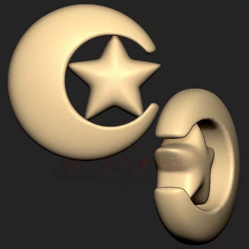 星星月亮五角星三维立体图圆雕图纸stl文件雕刻机3d模型3656