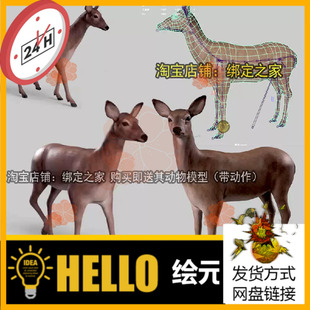 blender小鹿模型maya獐子傻狍子带10秒动画fbx麂子3d林麝走路动作