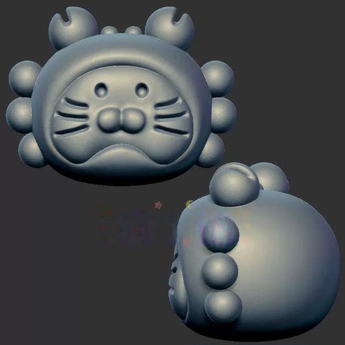 螃蟹猫脸小猫三维立体图3d打印stl文件圆雕图雕刻机3d模型2263