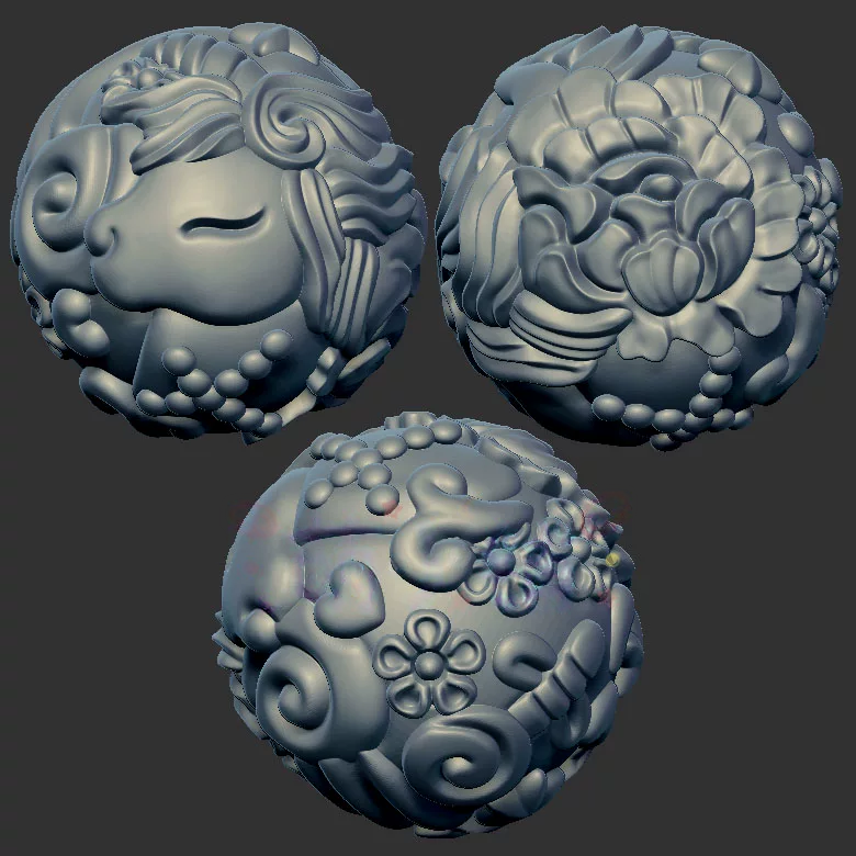 独角兽牡丹花珠三维立体图3d打印stl文件圆雕图雕刻机3d模型2328