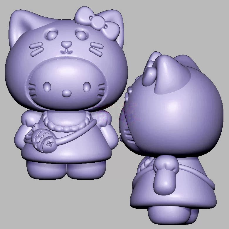 小猫咪kt猫小鱼凯蒂猫三维立体图圆雕图STL文件雕刻机3D模型3252