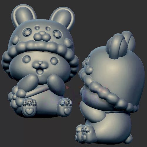 醒狮兔花朵小兔三维立体图3d打印stl文件圆雕图雕刻机3d模型2320