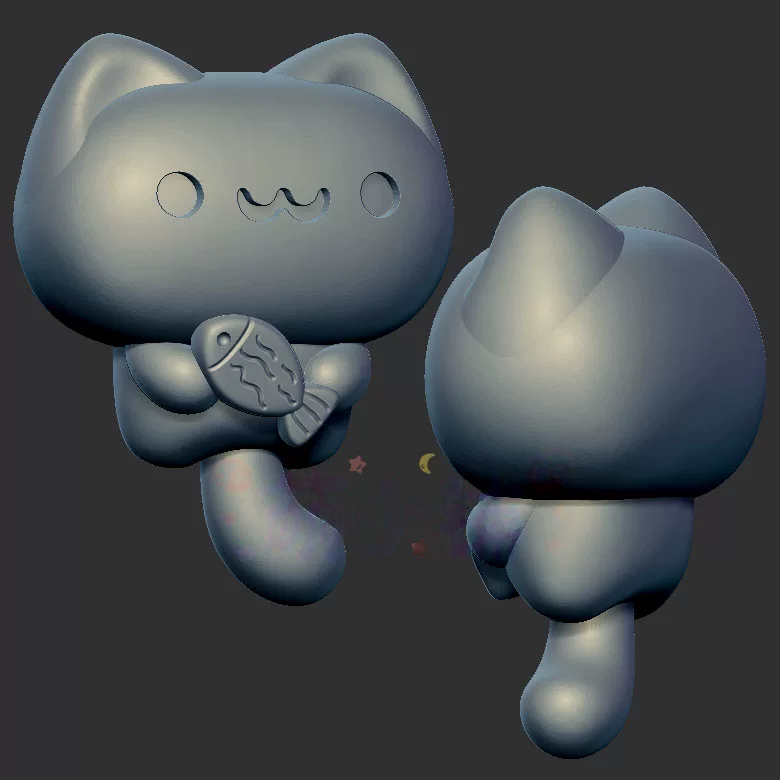 小猫抱鱼小鱼猫三维立体图3d打印stl文件圆雕图雕刻机3d模型2706