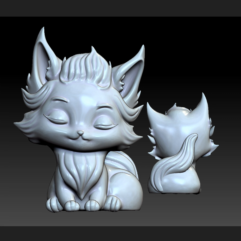 九尾狐 圆雕图 STL 模型图 3D打印2107