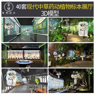 M33中草药动植物展厅3D模型昆虫蝴蝶鸟类标本展馆恐龙博物馆3dmax