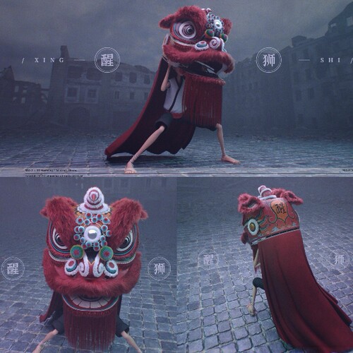 Maya国潮广东醒狮南狮单人红狮3D模型四边布线骨骼绑定件源文件