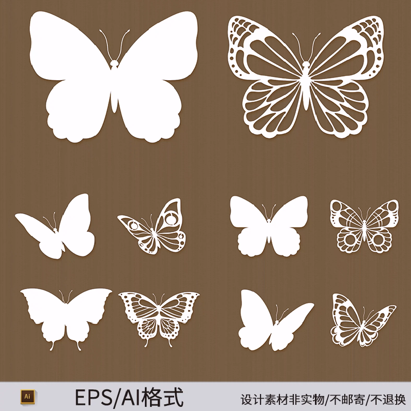 可爱镂空手绘蝴蝶线稿剪影昆虫EPS免扣设计素材AI矢量图纹身贴纸