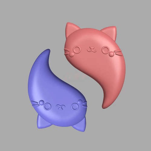 新款太极猫可爱猫配件三维立体圆雕图STL机雕文件3D打印模型D33