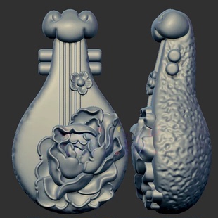 牡丹花琵琶三维立体图3d打印stl文件圆雕图雕刻机3d模型2391