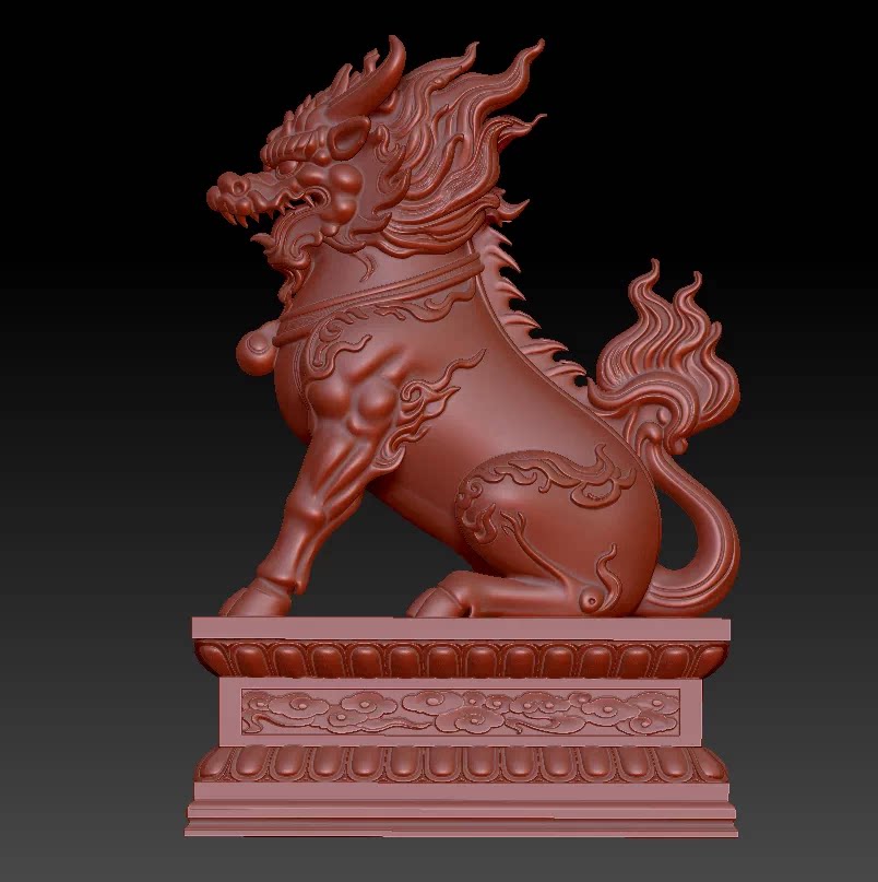 麒麟stl圆雕图文件3D三维立体图需要手工修出鳞片编号423