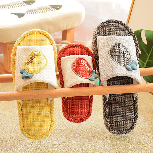 快鹿亚麻亲子棉麻厚底吸汗家居鞋