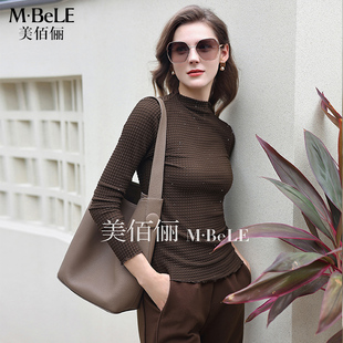 美佰俪细闪亮片肌理感打底衫2025秋季新款半高领修身显瘦内搭上衣