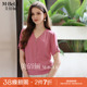 气质小衫 女夏2025新款 雪纺衫 美佰俪简约粉色短袖
