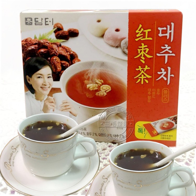 韩国进口冲饮丹特红枣茶松枣扁桃仁茶核桃大枣茶15g*15袋盒装225g