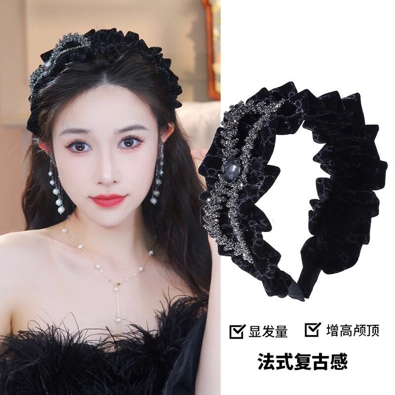 丝绒水钻高颅顶显发量发箍图片